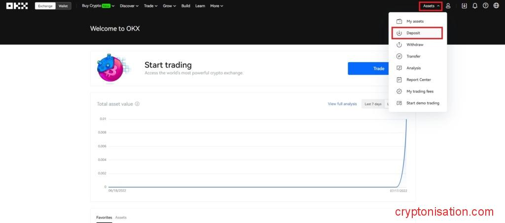 Переход в окно пополнения баланса