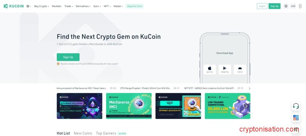 Главная страница Kucoin