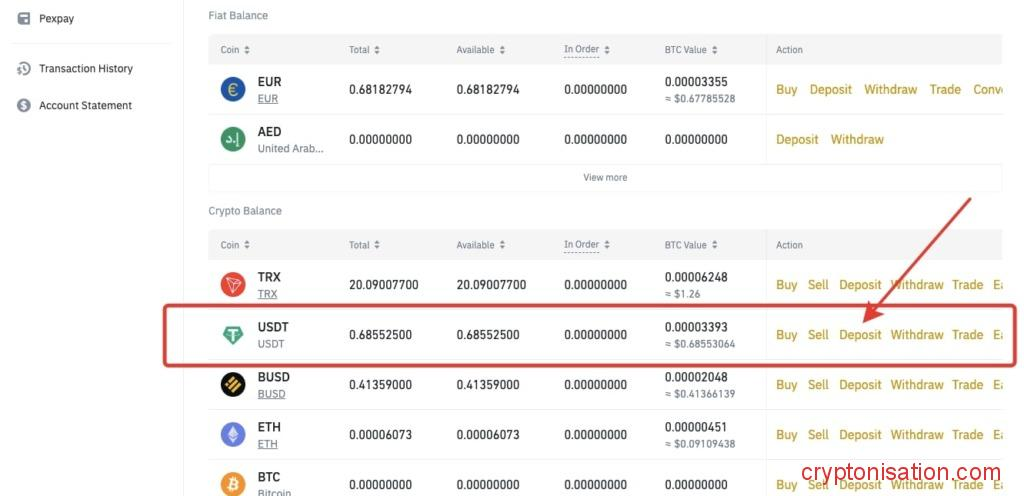 Пополнение счета в USDT