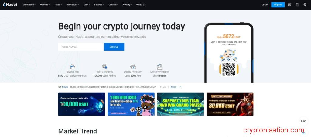 Главная страница Huobi