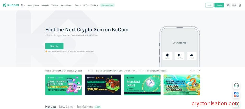 Главная страница Kucoin