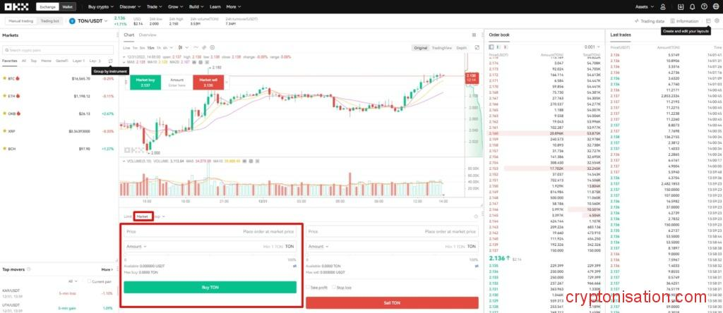 Покупка TON на OKX