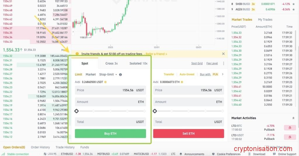 Форма создания ордера на покупку ETH