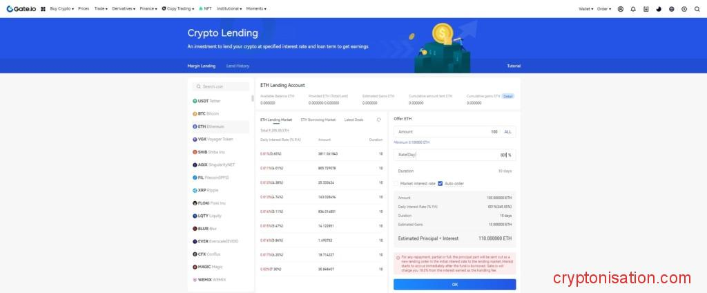 Página de Crypto Lending