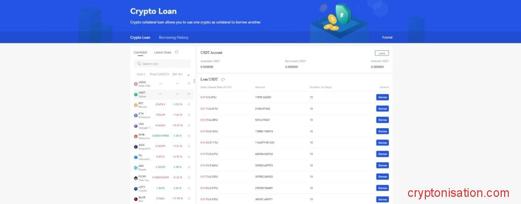 Страница Crypto Loan