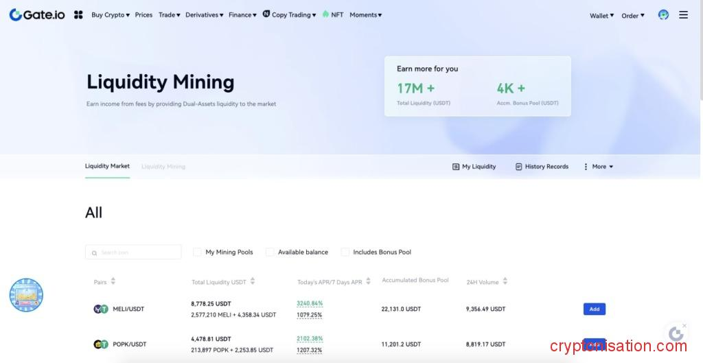 Página de Liquidity Mining