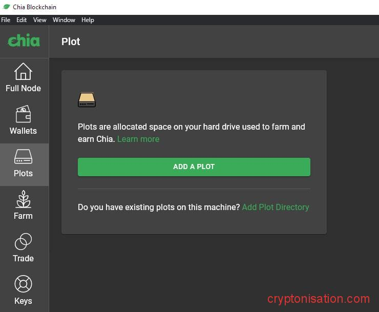Раздел Plots в клиенте Chia