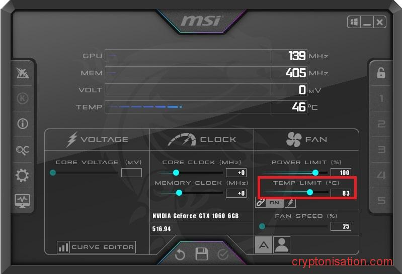 Температурный лимит в MSI Afterburner