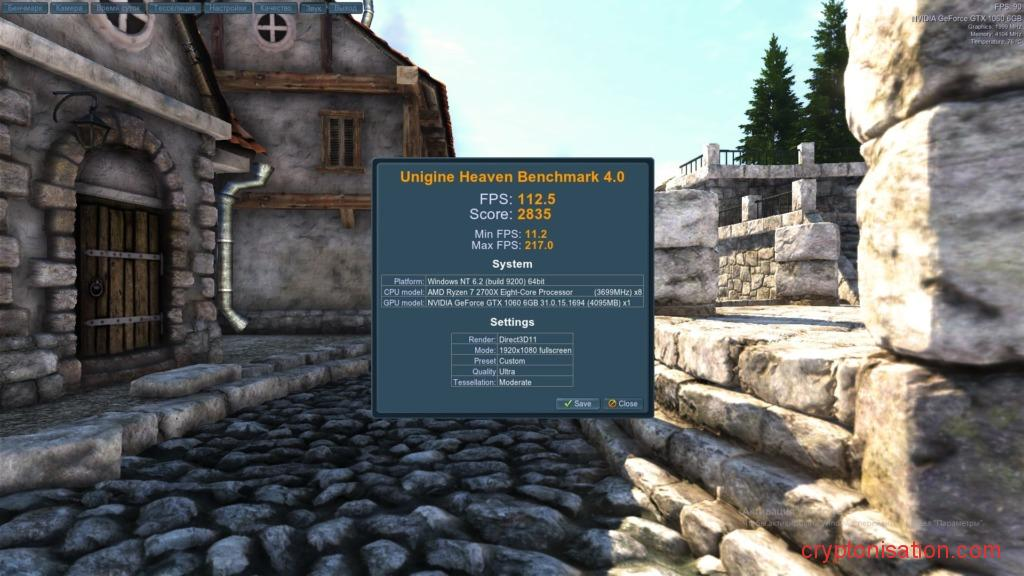 Пример результатов теста в Unigine Heaven