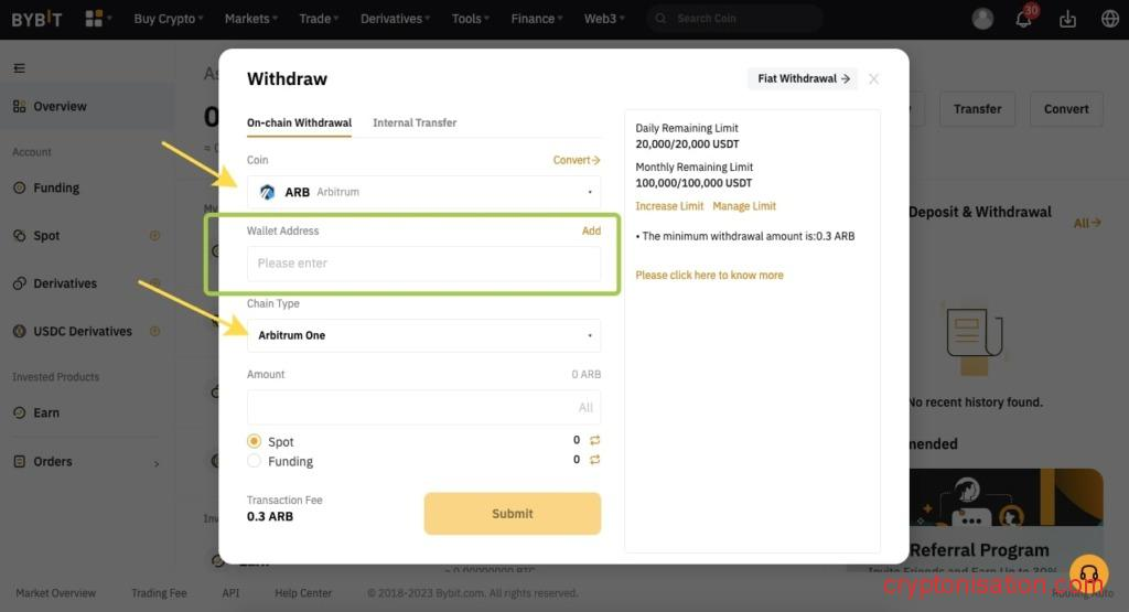 Данные для вывода ARB