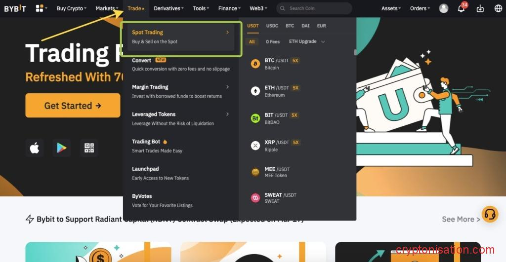 Торговля на спотовом рынке Bybit