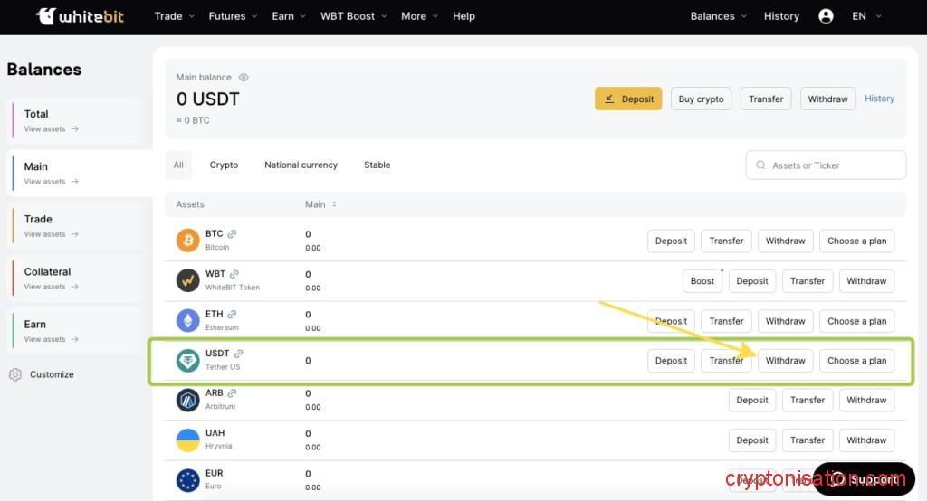 Вывод средств с WhiteBIT