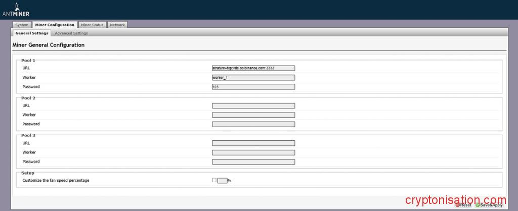 Поле Pool после заполнения информацией из Binance Pool