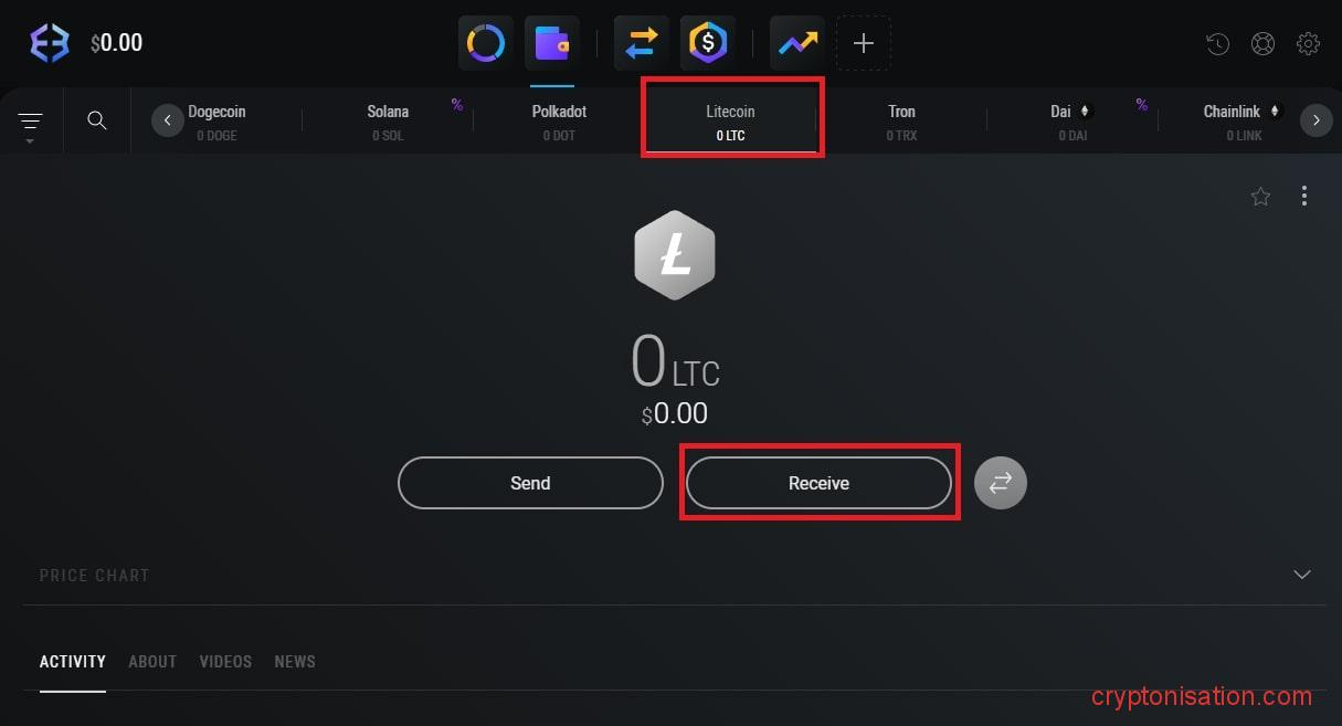 Переход к кошельку LTC