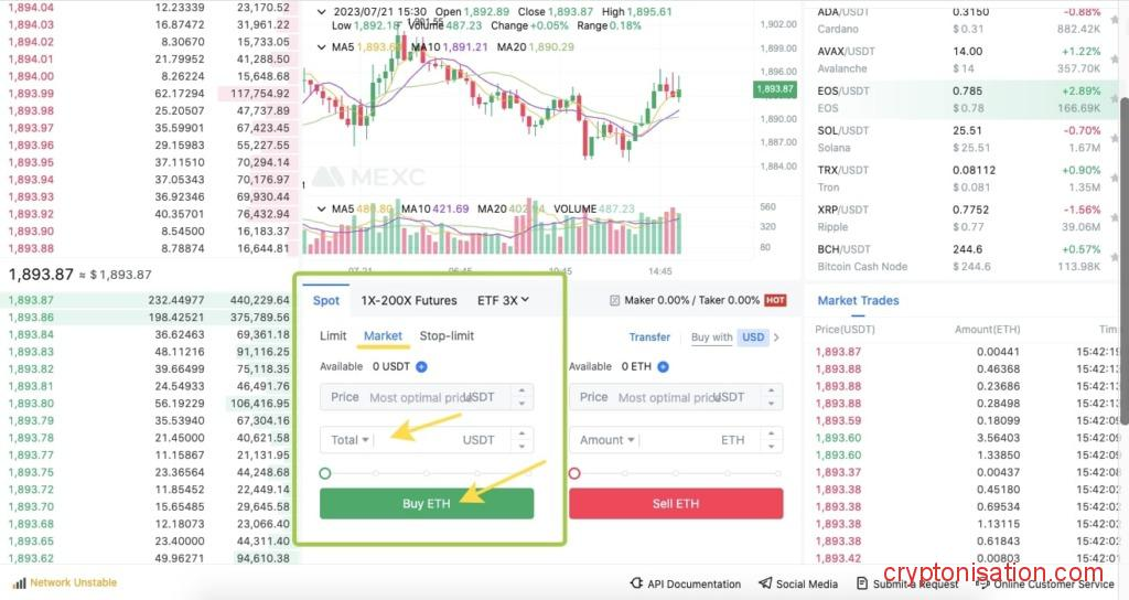 Ордер на покупку ETH за USDT