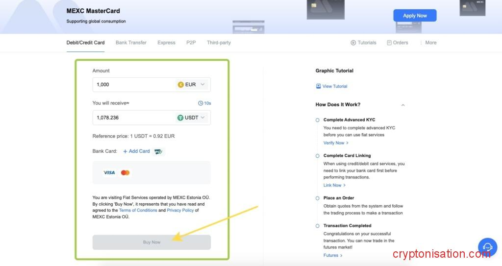 Покупка USDT за евро с карты