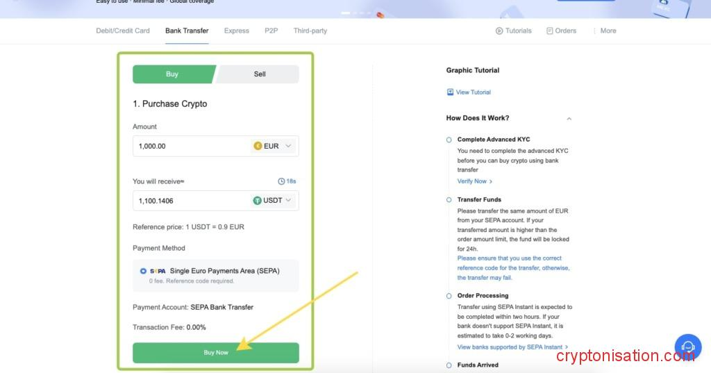 Покупка USDT за евро банковским переводом