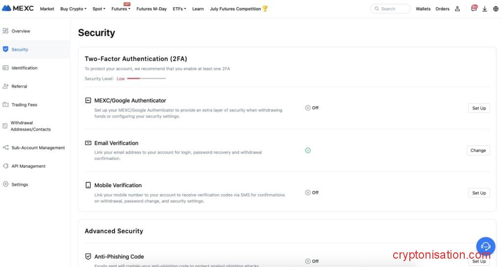 Настройки безопасности аккаунта