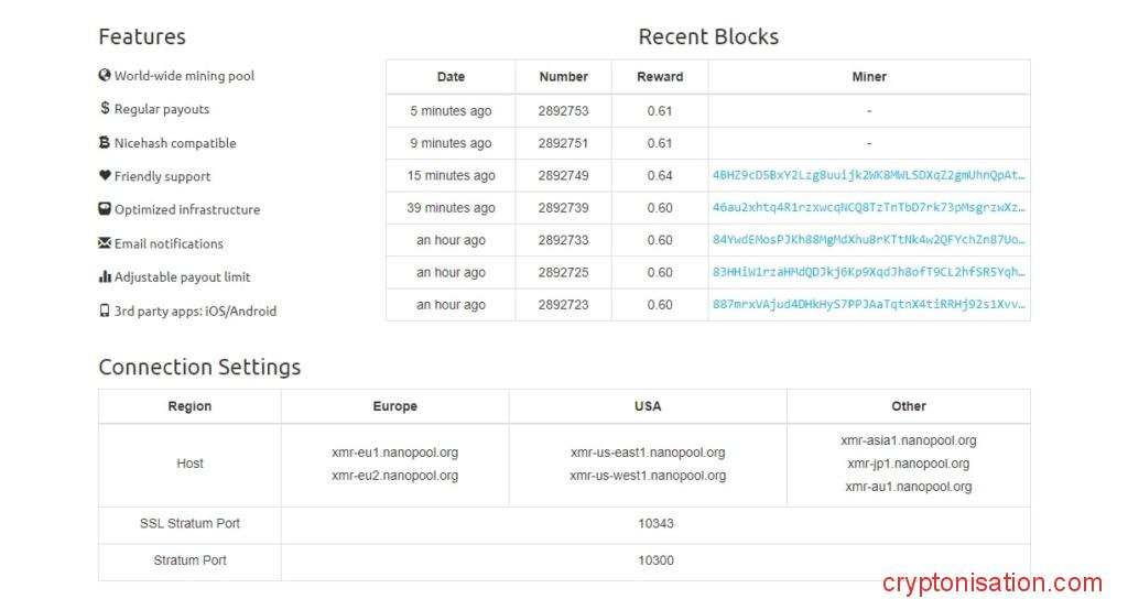 Страница с настройками Nanopool