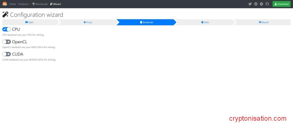 Вкладка Backends