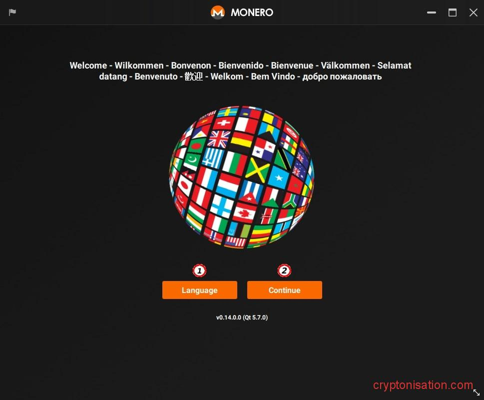 Окно GUI wallet при первом запуске кошелька