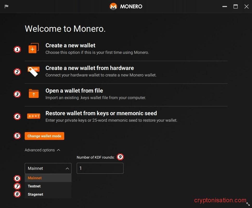 Окно с опцией создания кошелька