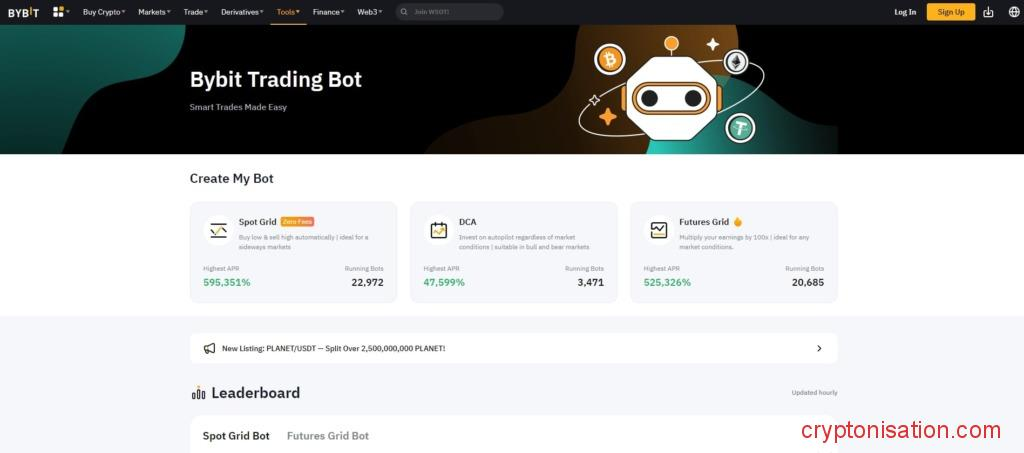 Страница с роботами на Bybit