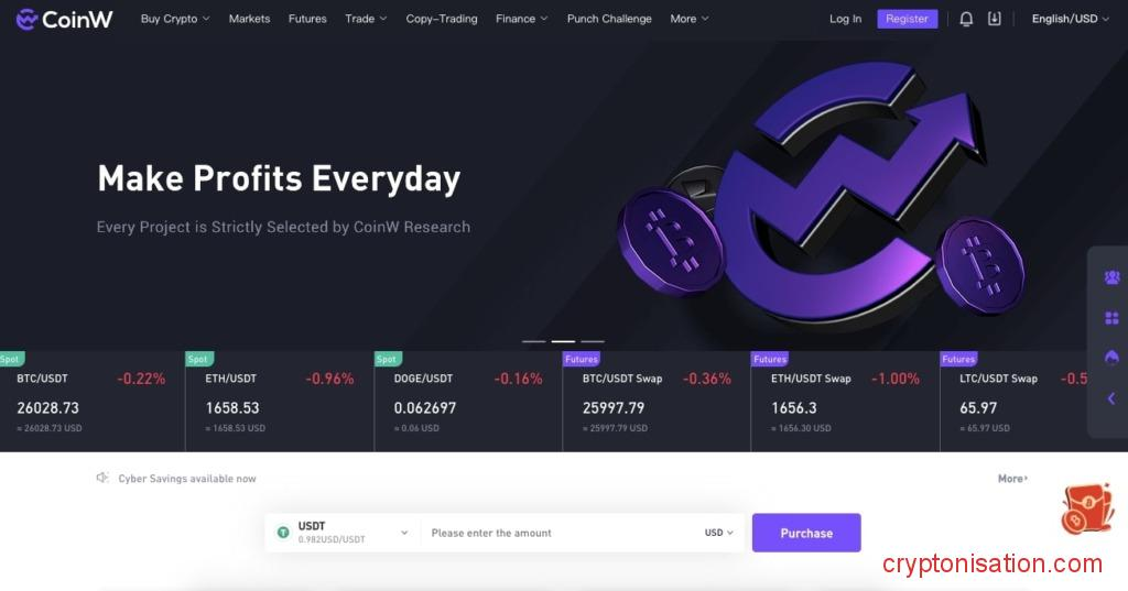 Главная страница Coinw