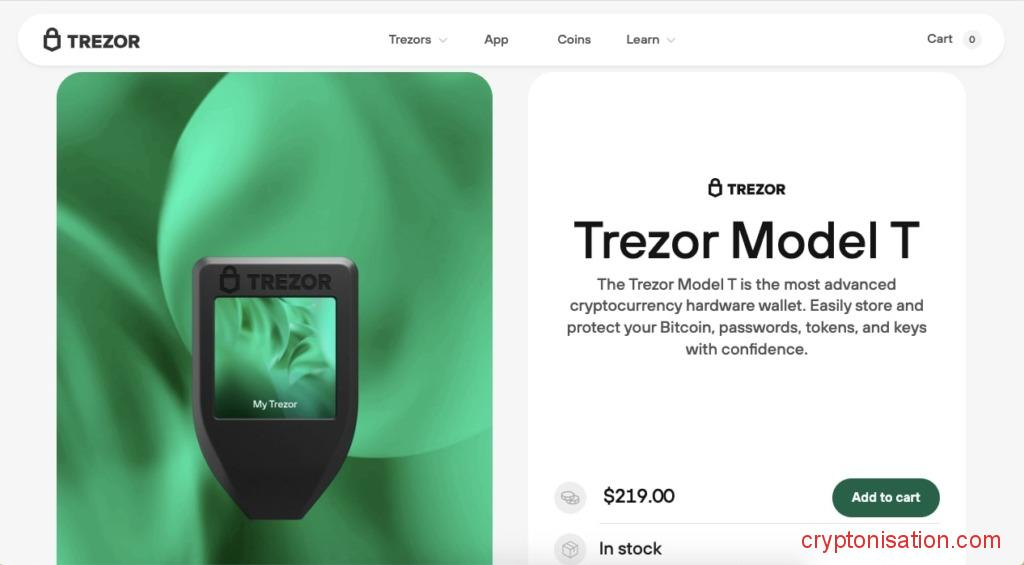 Главная страница Trezor Model T