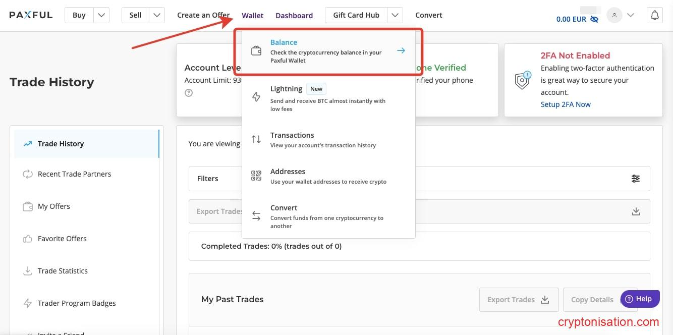 Баланс кошелька Paxful