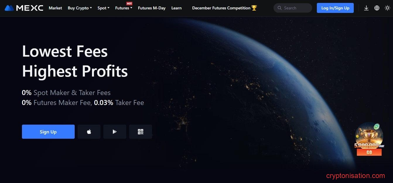 Стартовая страница биржи MEXC