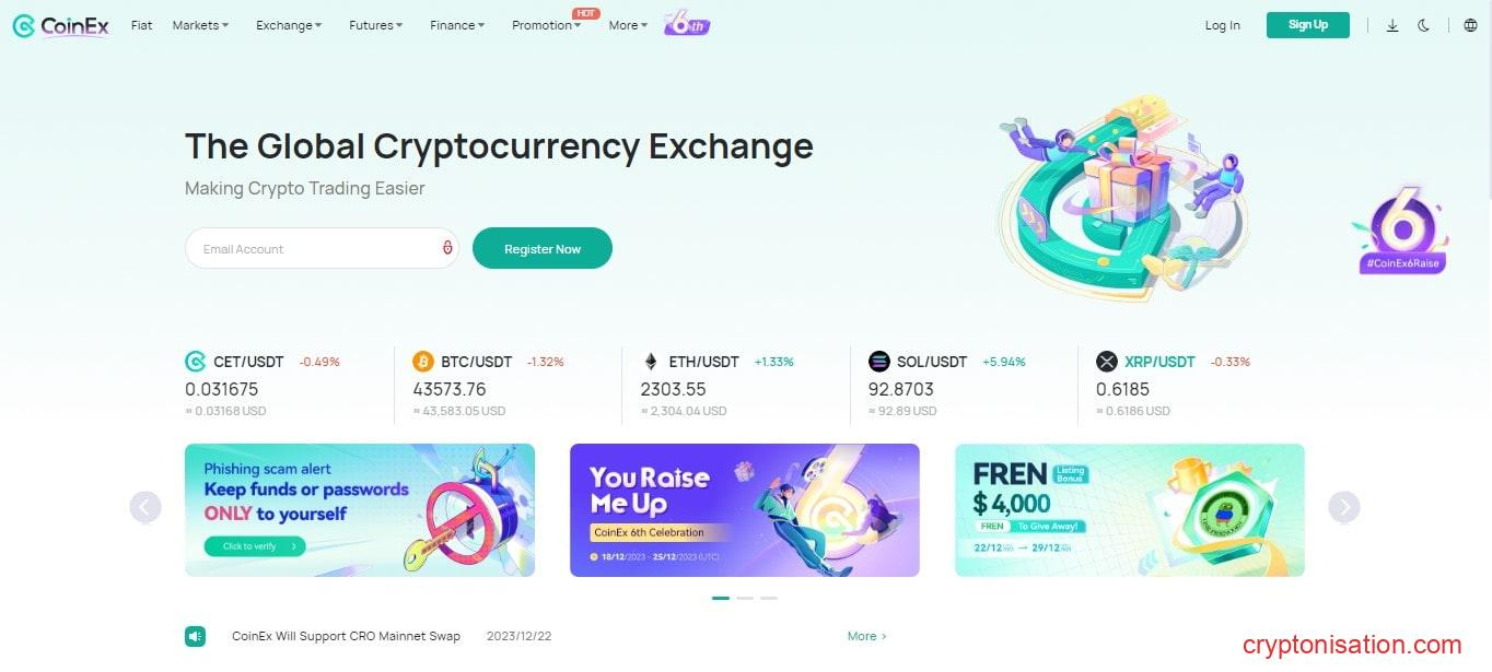 Главная страница платформы CoinEx