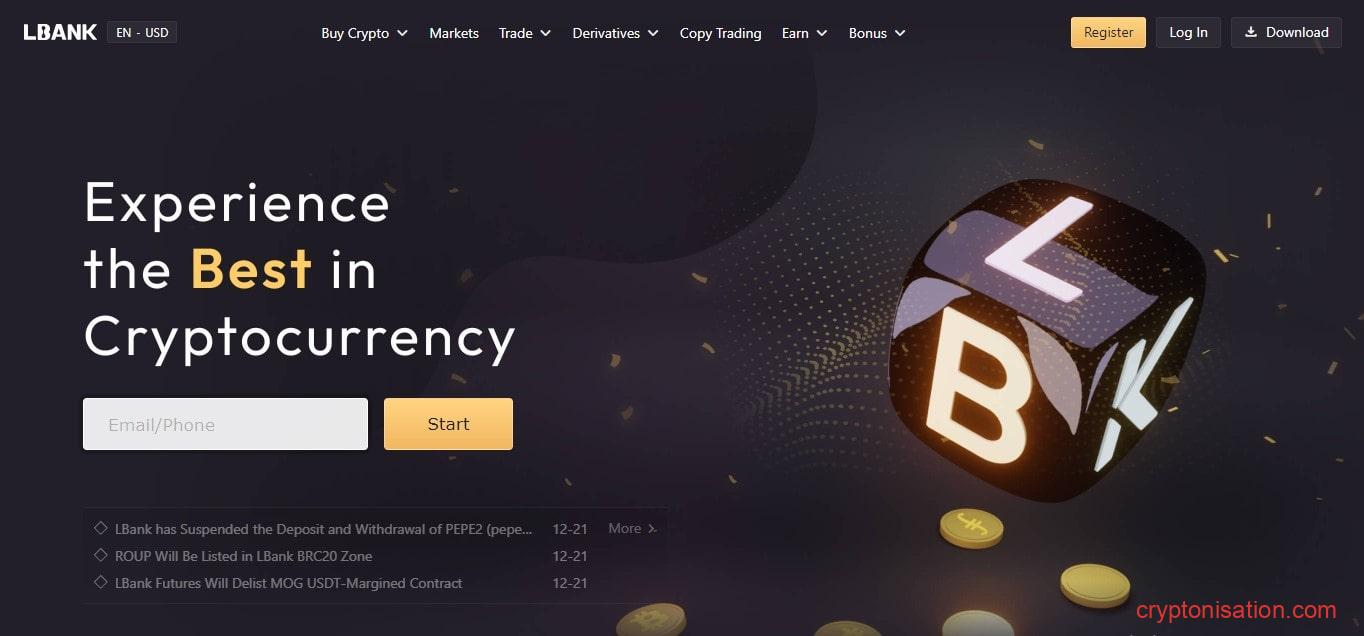 Стартовая страница биржи LBank