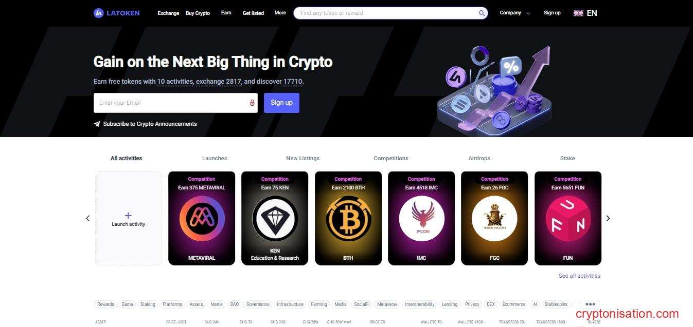 Главная страница биржи Latoken