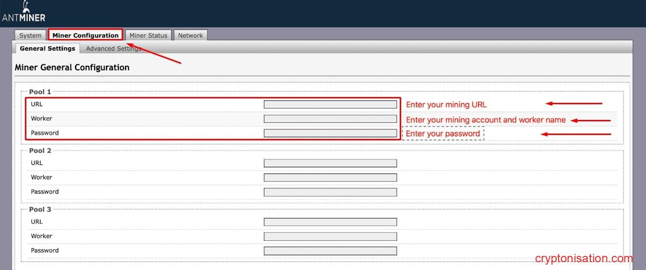 Настройка конфигурации подключения в Antminer