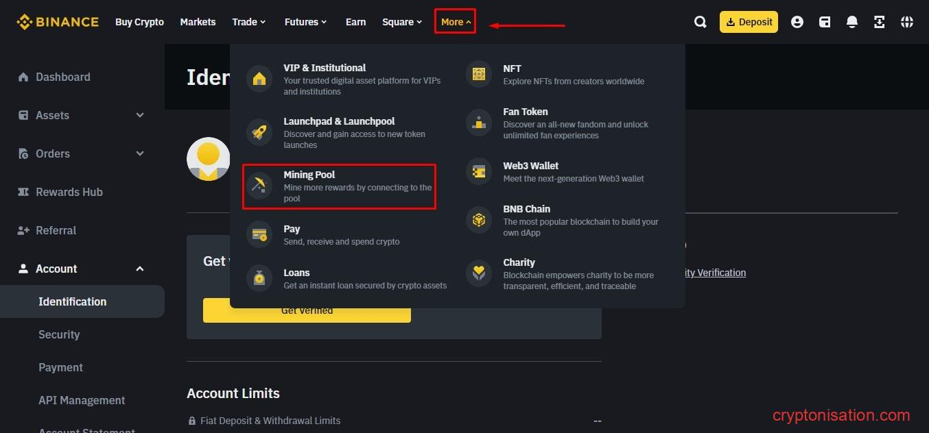 Переход в раздел Mining Pool