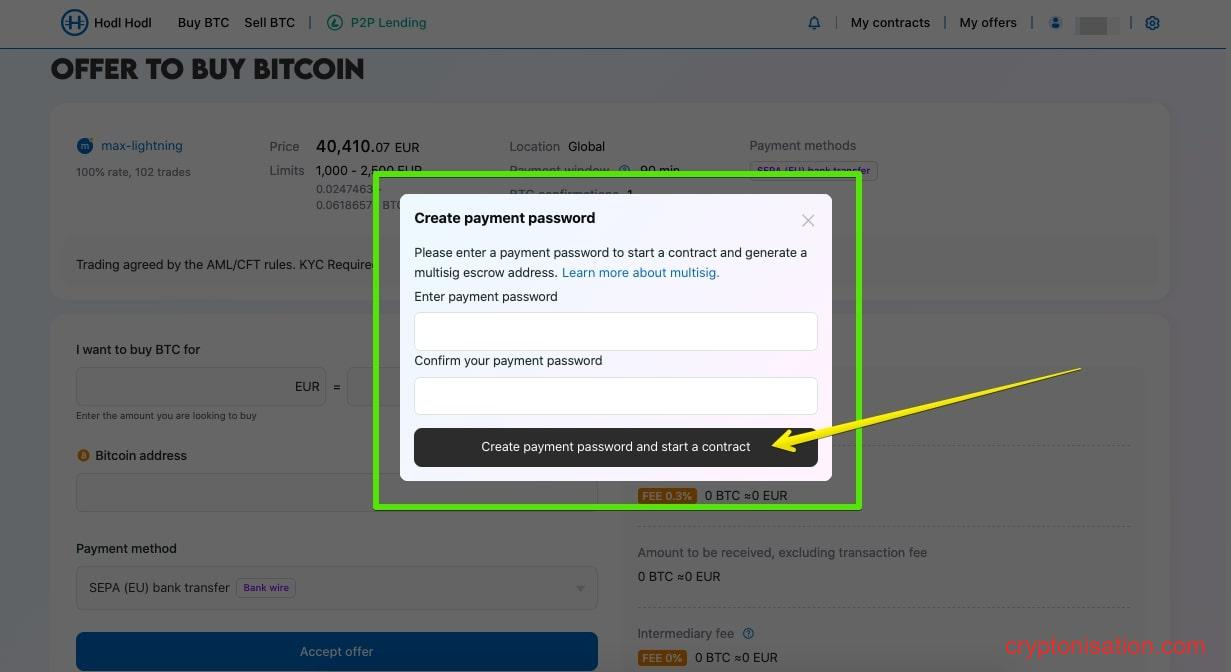 Creando una contraseña de pago