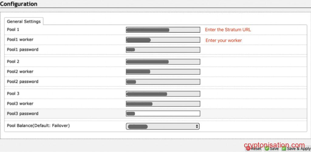 Конфигурация майнера Antminer