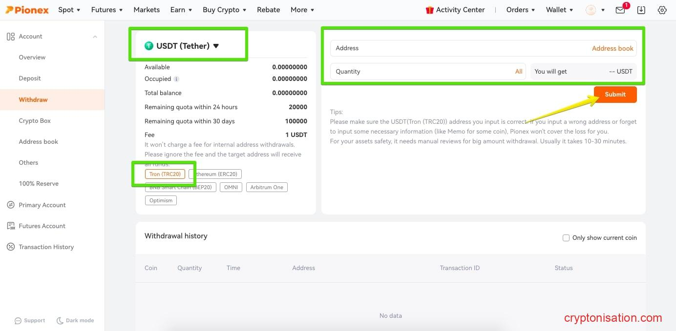 Wniosek o wypłatę USDT