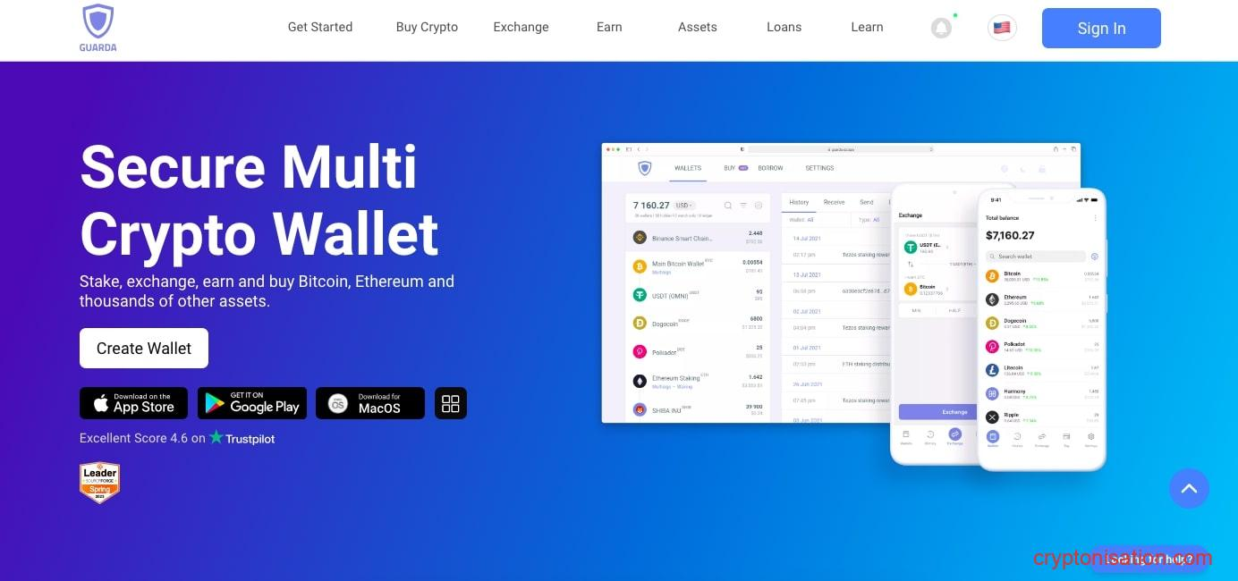 Главная страница Guarda Wallet