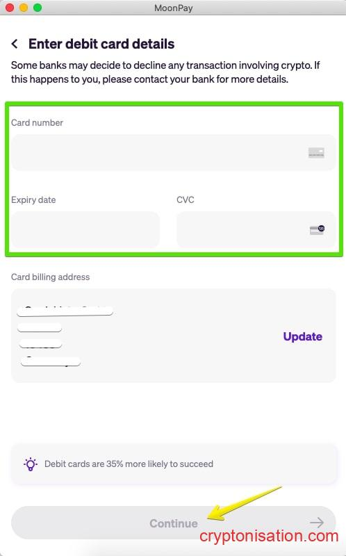 Данные банковской карты