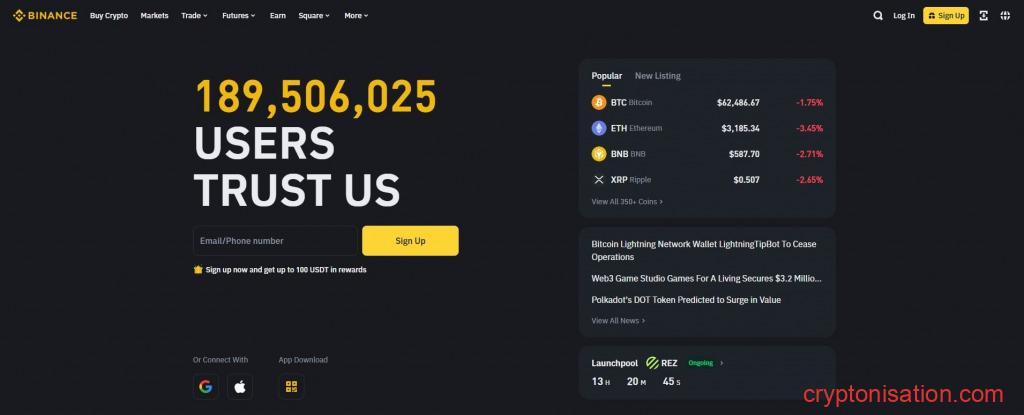 Главная страница Binance