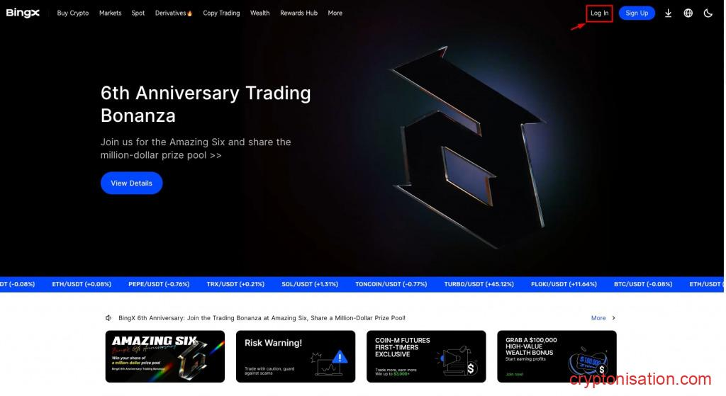 Вход в личный кабинет на BingX