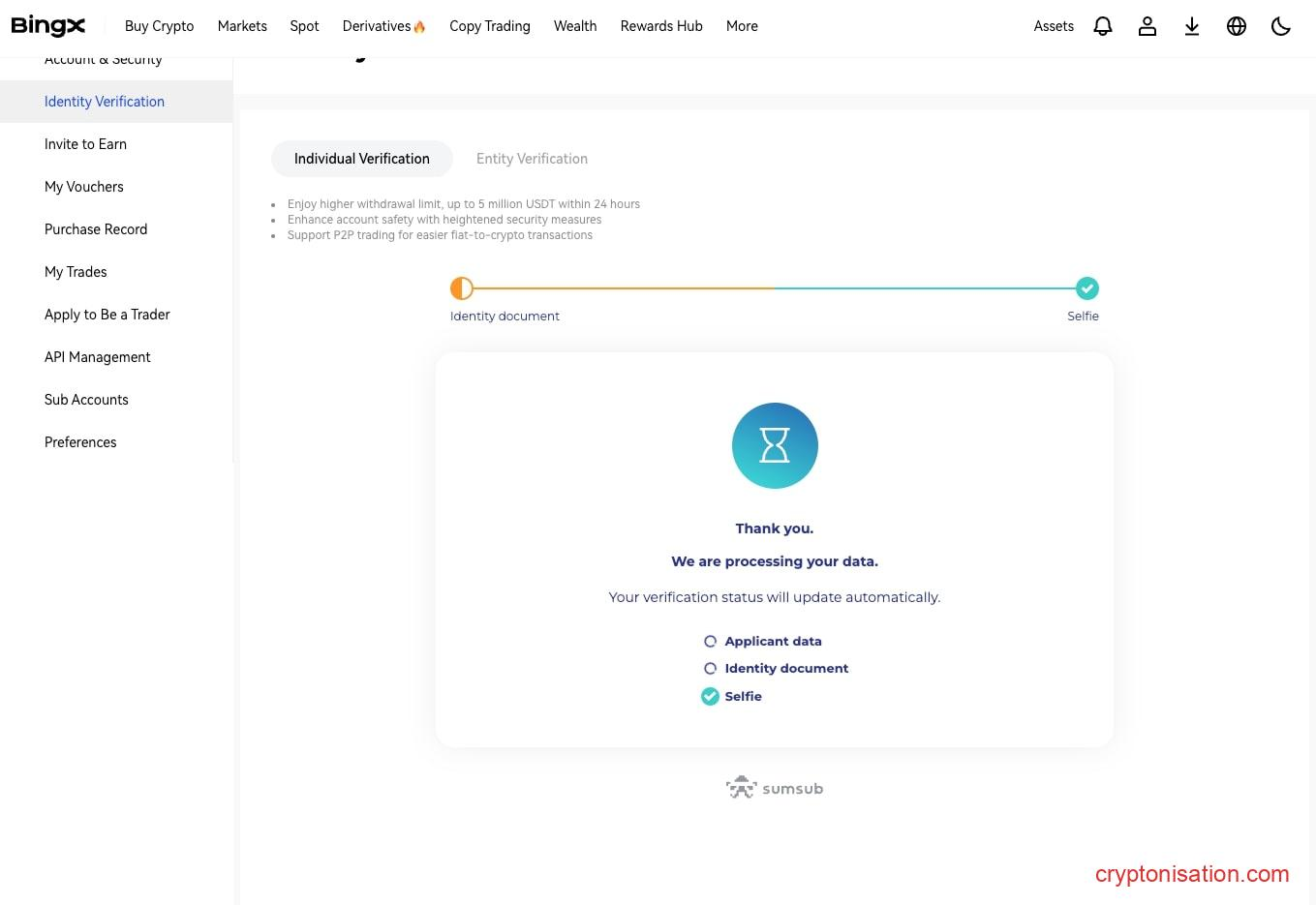 Подтверждение при верификации на BingX