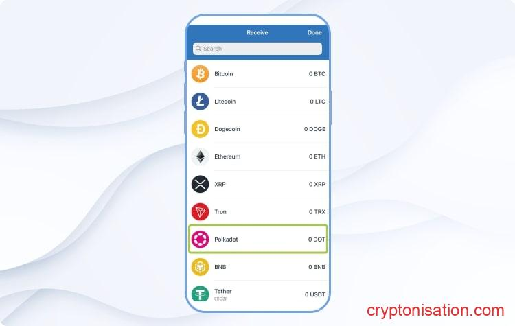 Polkadot в кошельке Trust Wallet