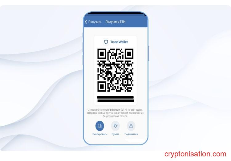 Сгенерированный адрес и QR-код в Trust Wallet