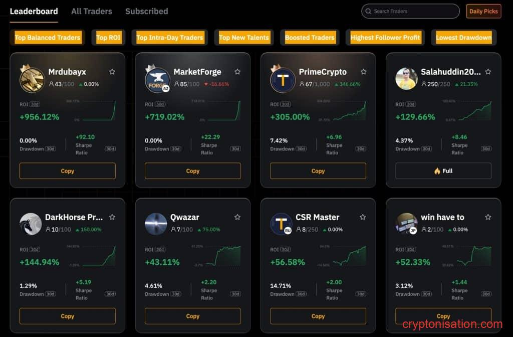 Копитрейдинг на Bybit: список мастер трейдеров