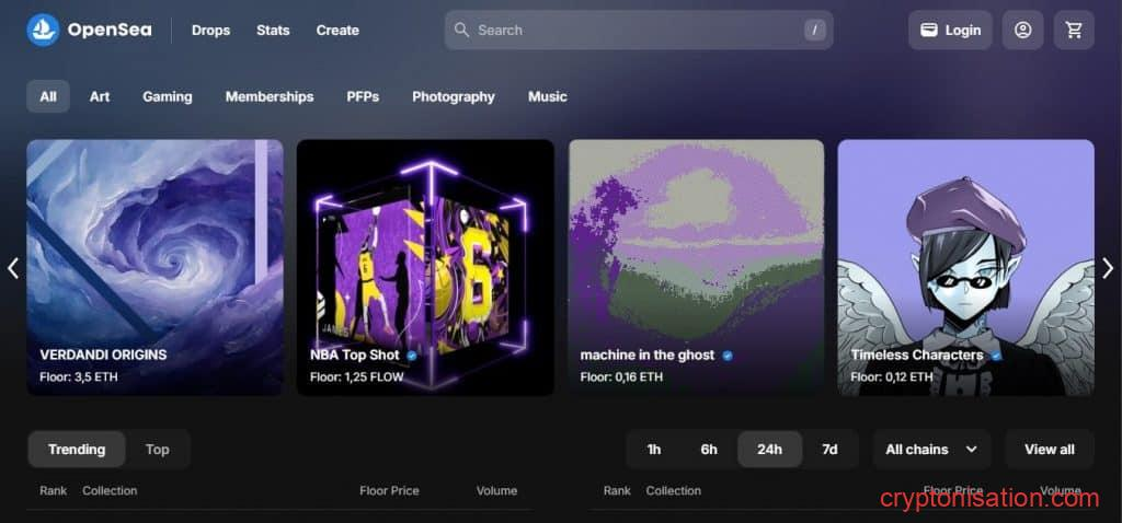 Стартовая страница OpenSea