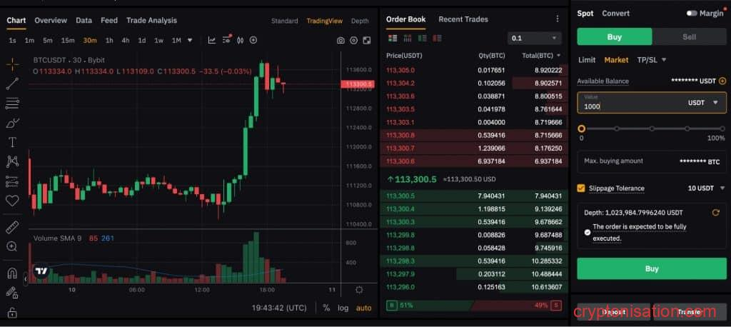 Быстрая покупка криптовалюты на Bybit