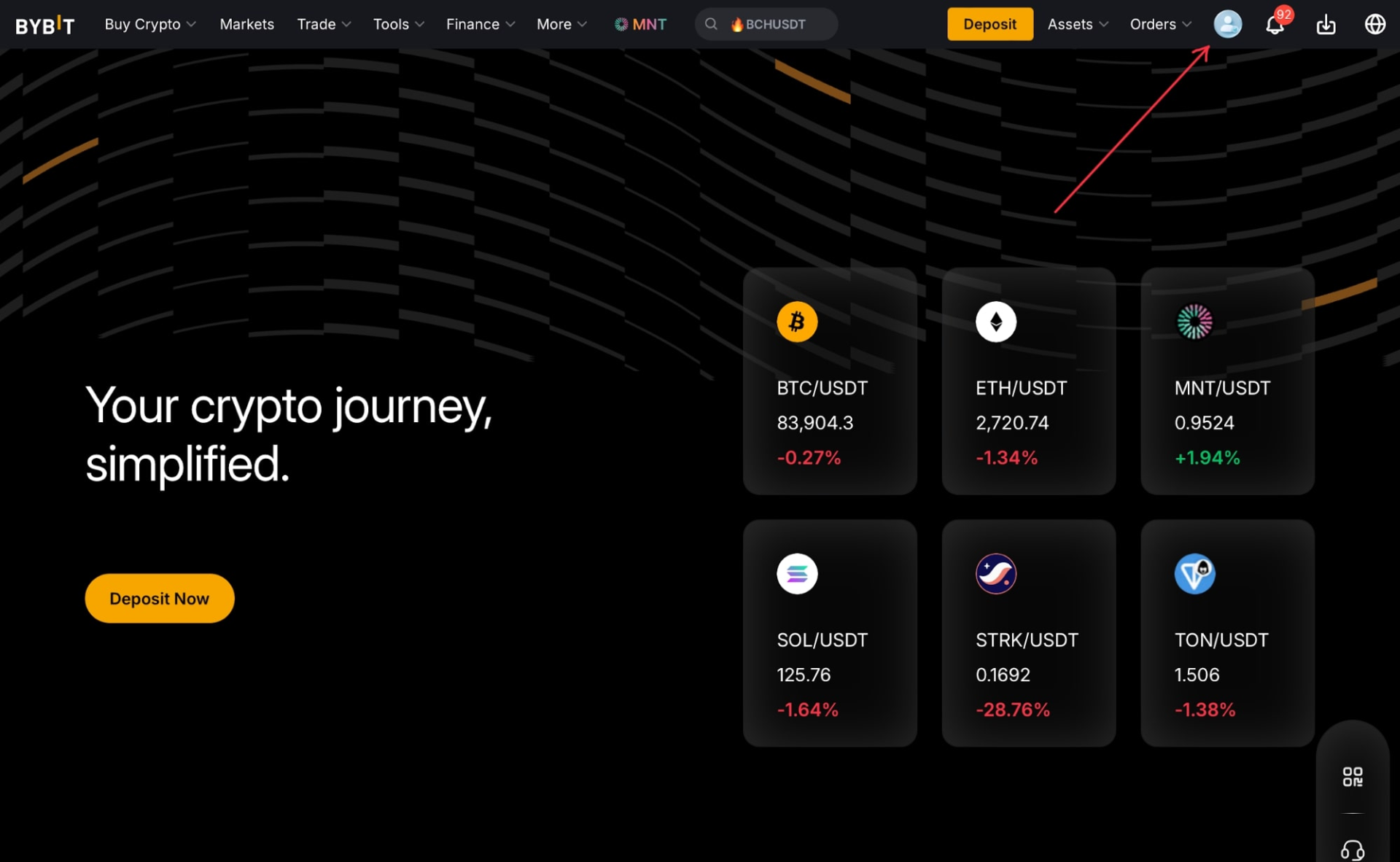 Главная страница биржи Bybit